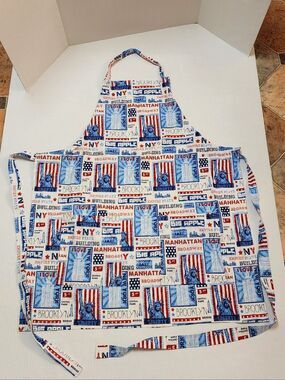 Classic New York Print Cotton  or Cotton blend Apron - Red & Blue Patriotic